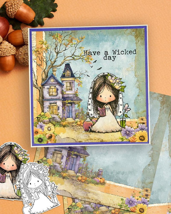 Creepy Creatures Witches and Broomsticks bundle, 14 cute digital stamps featuring Halloween-themed witches with brooms, for card making, scrapbooking, and junk journaling, including SVGs and stickers.